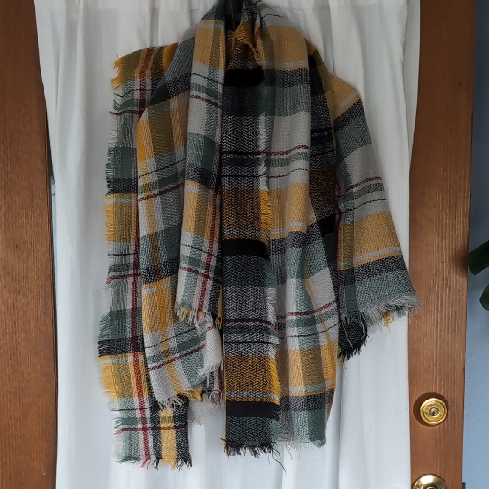 Fall Colors Plaid Fringe Scarf